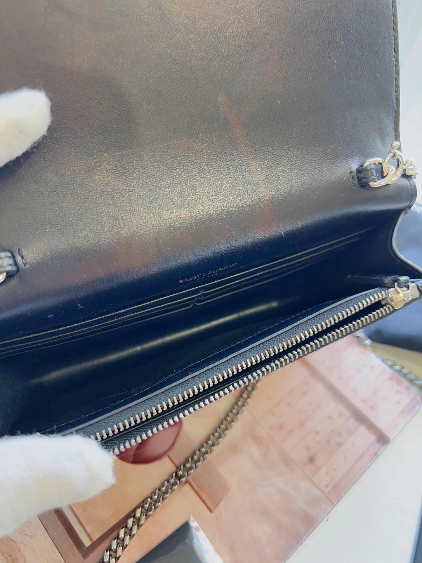 Saint Laurent Croc-Embossed Kate Crossbody Chain Wallet