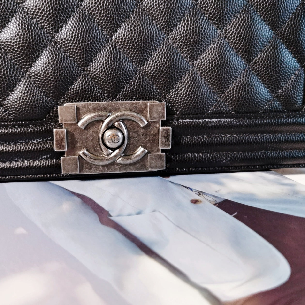 Chanel Microchipped Caviar Quilted Medium Boy Black Silver