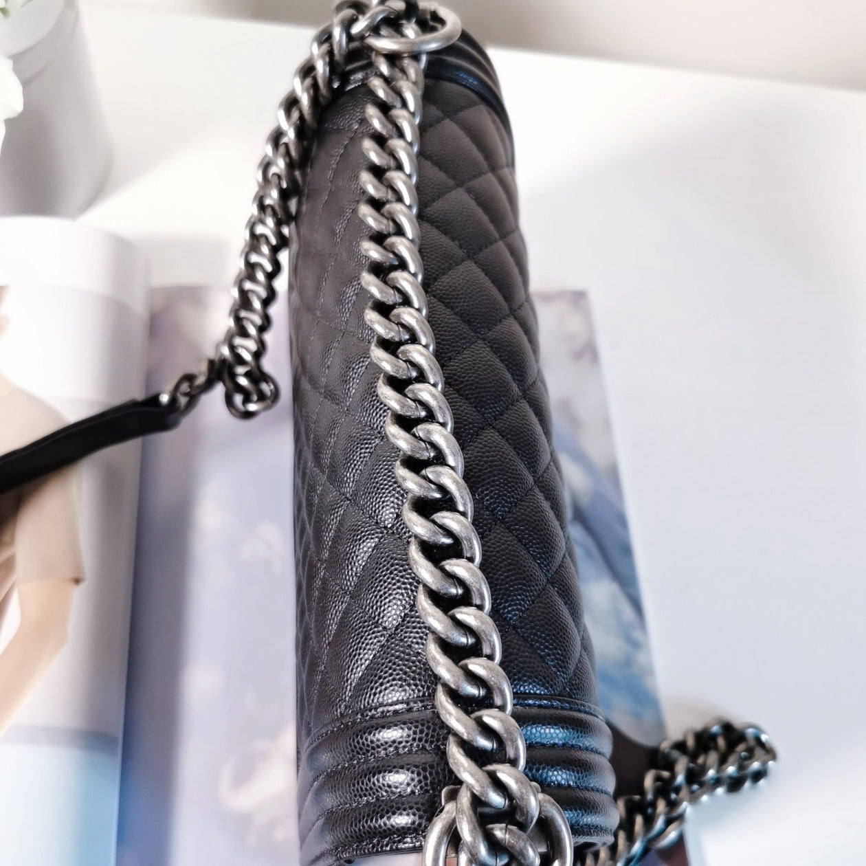 Chanel Microchipped Caviar Quilted Medium Boy Black Silver