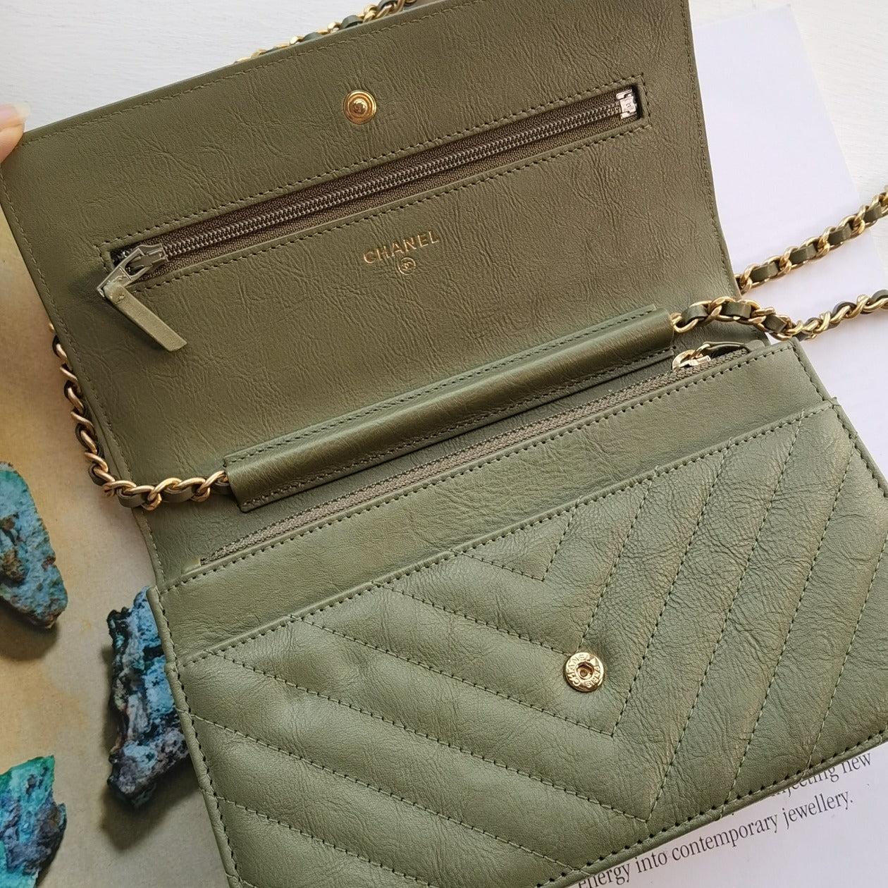 CHANEL Calfskin Chevron WOC Crossbody Flap