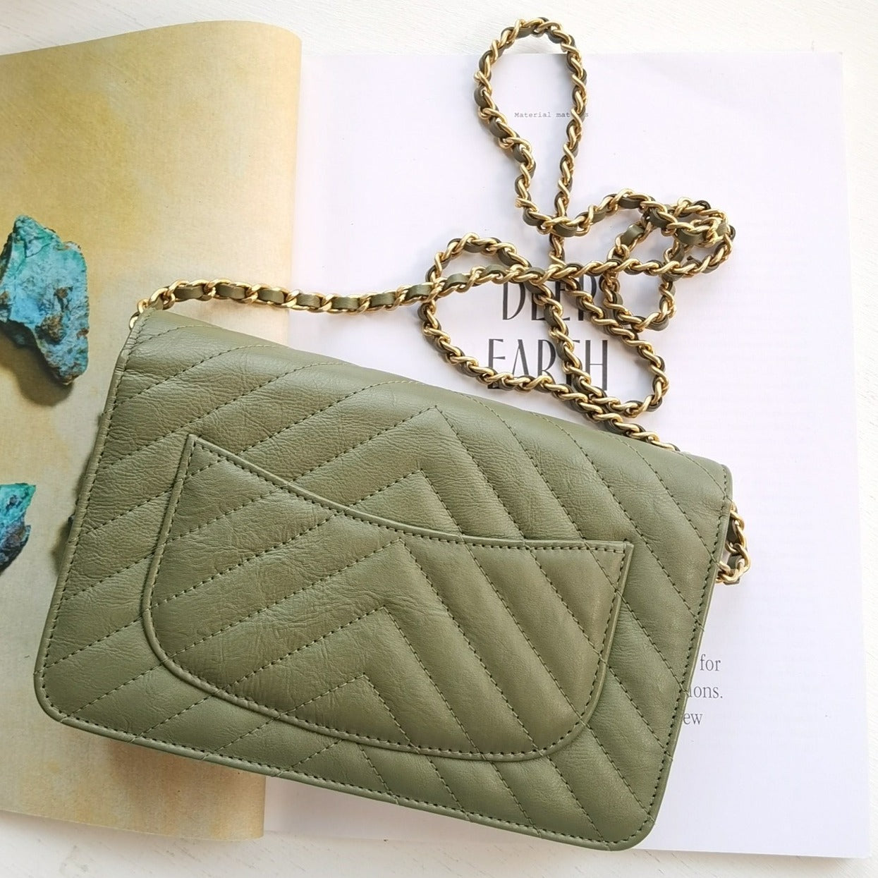 CHANEL Calfskin Chevron WOC Crossbody Flap