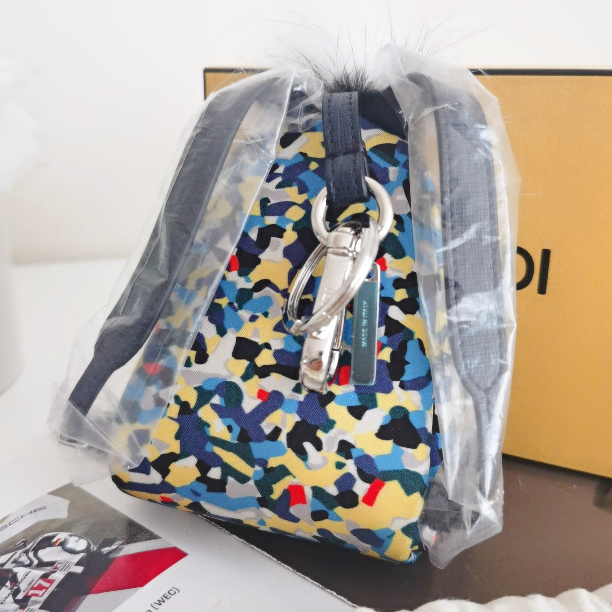 FENDI Bag Bugs Blue Multicolor Key Ring Bag Charm Key Holder - luxhub.ca