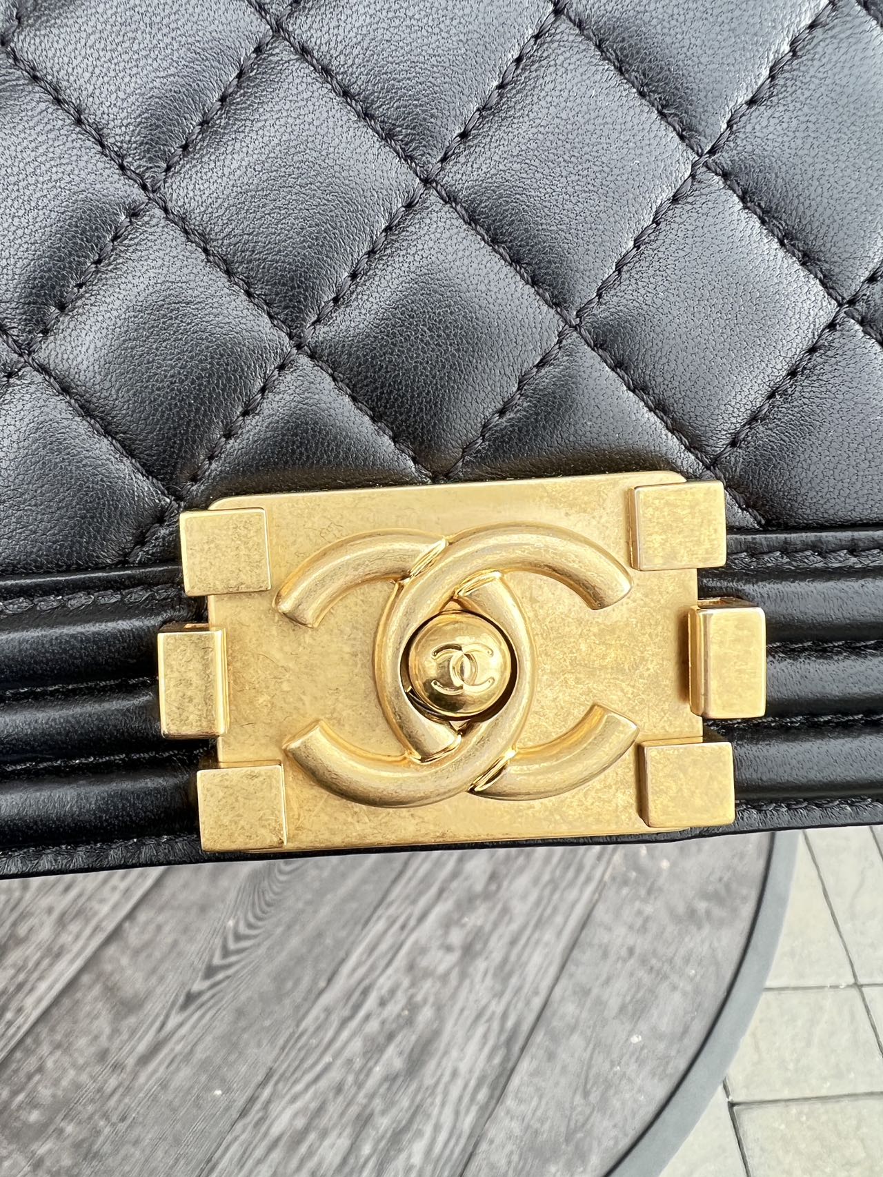 Chanel Le Boy Old Medium Lambskin Black Gold Bag