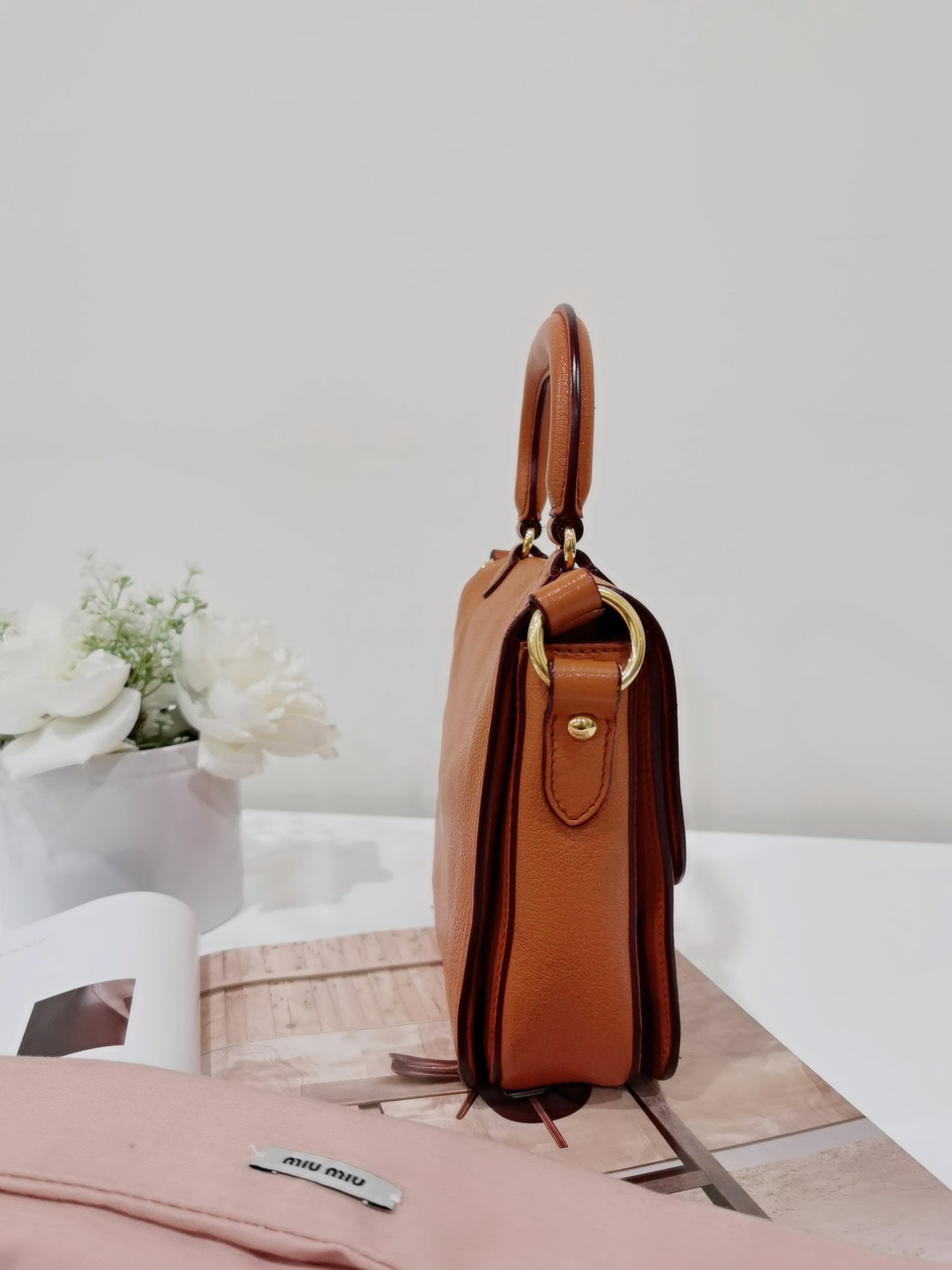 Miu Miu Orange Leather Madras Crossbody Bag