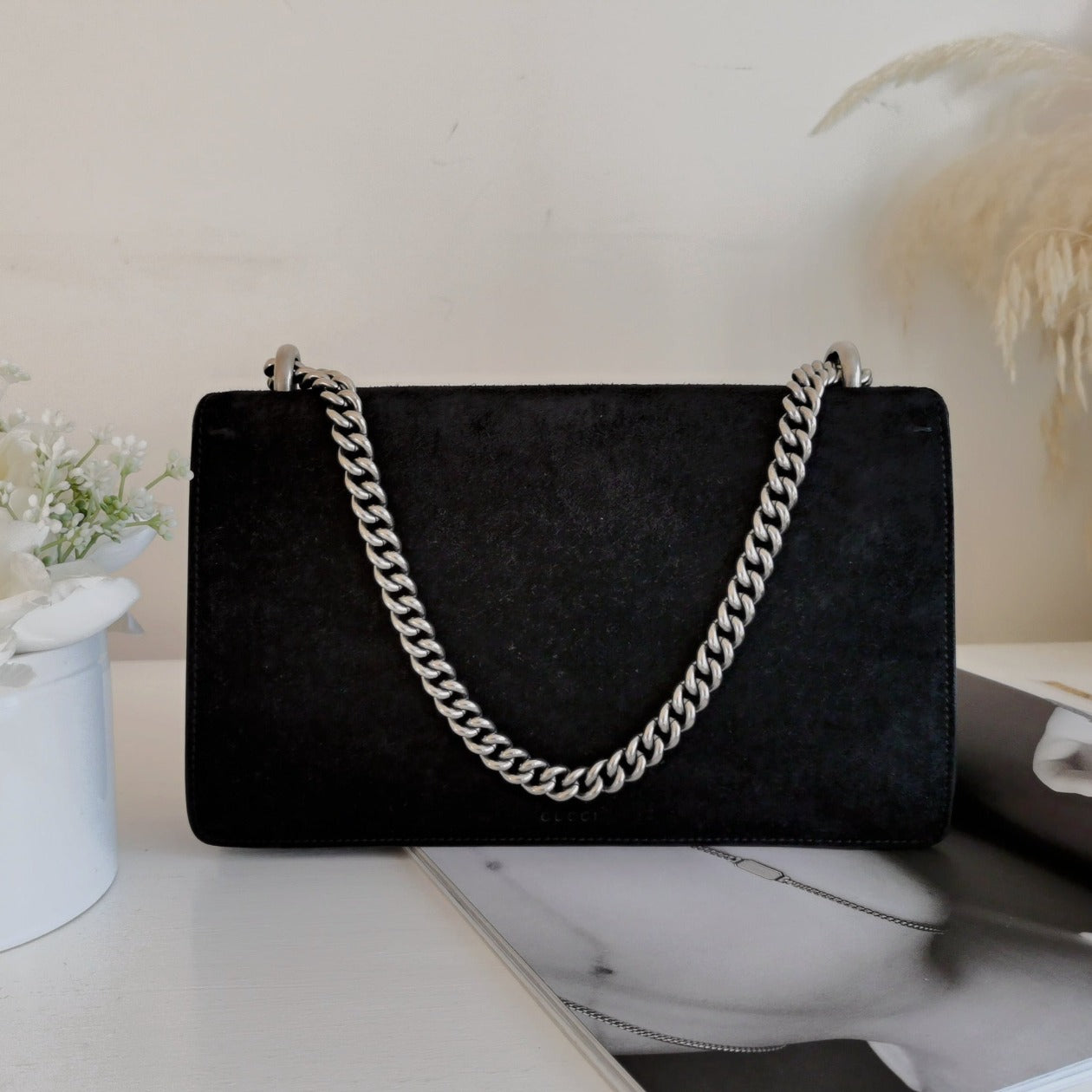 GUCCI Suede Small Dionysus Shoulder Bag Black