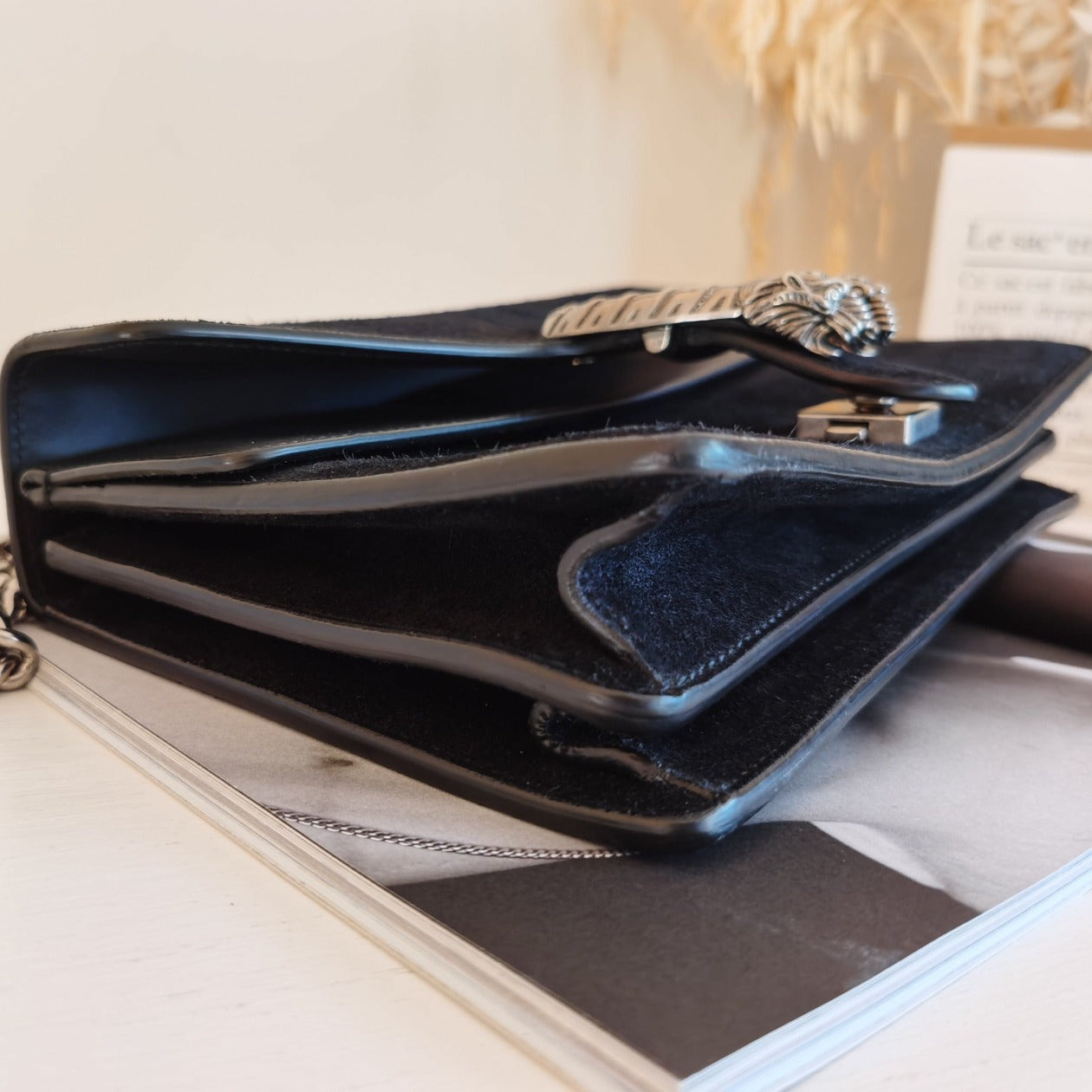 GUCCI Suede Small Dionysus Shoulder Bag Black