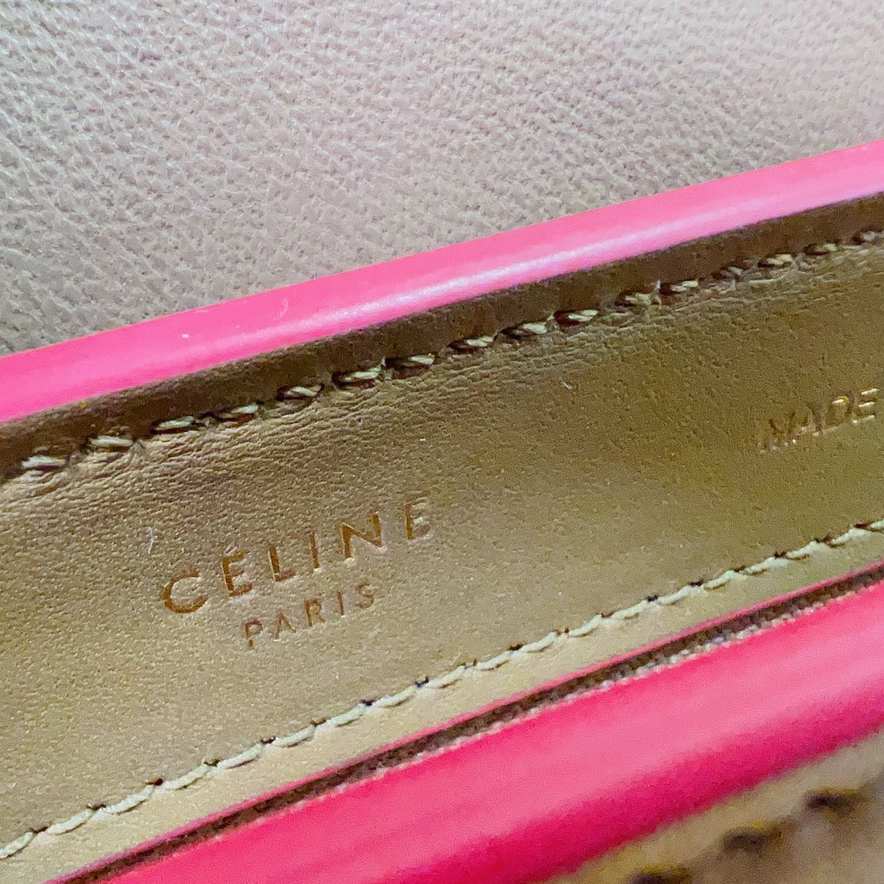 Celine Smooth Calfskin Small Bicolor Trapeze Taupe Fuchsia