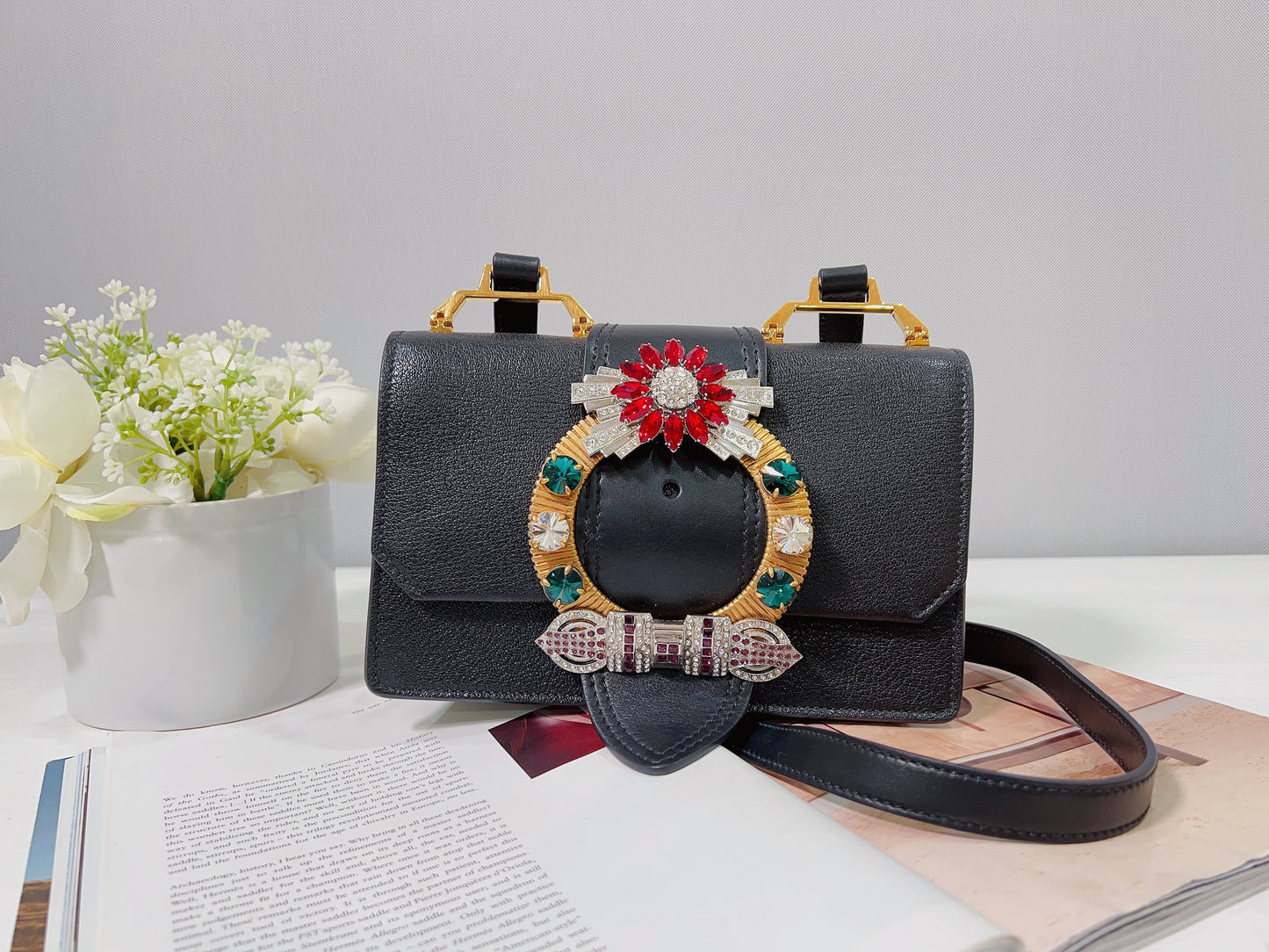Miu Miu Lady Bag Jewel Cross Body Bag Black