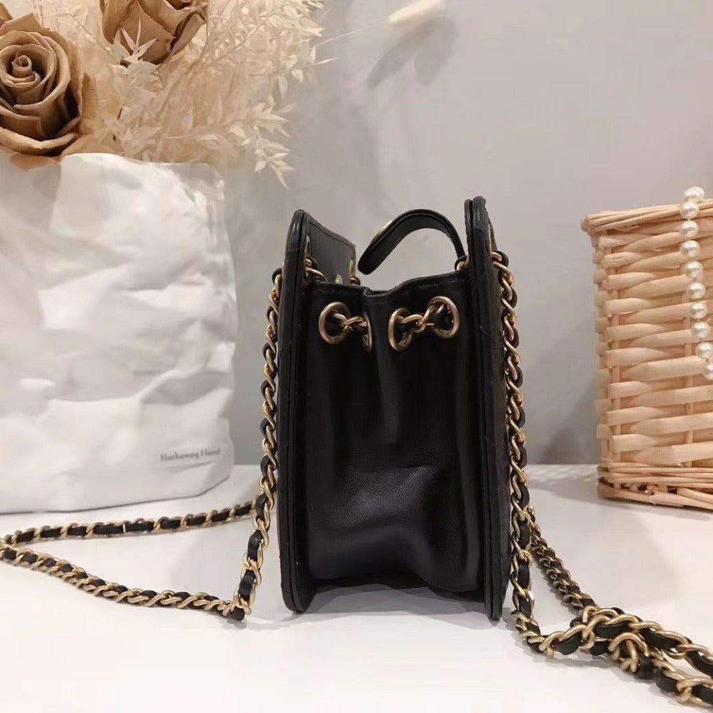 Chanel Calfskin Quilted CC Chain Accordion Tote Black Bag - luxhub.ca