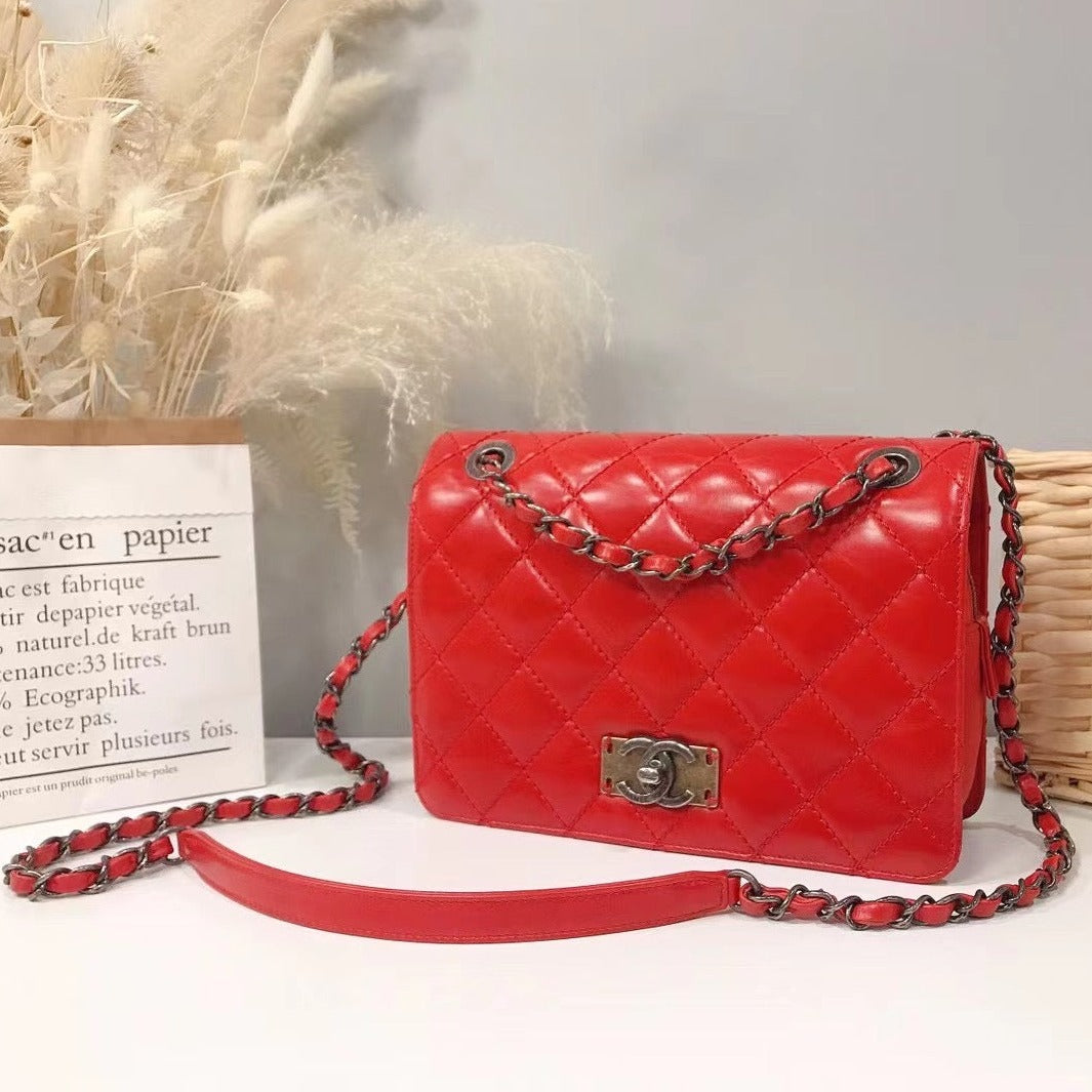 Chanel Red Quilted Calfskin Leather Classic Flap Bag - luxhub.ca