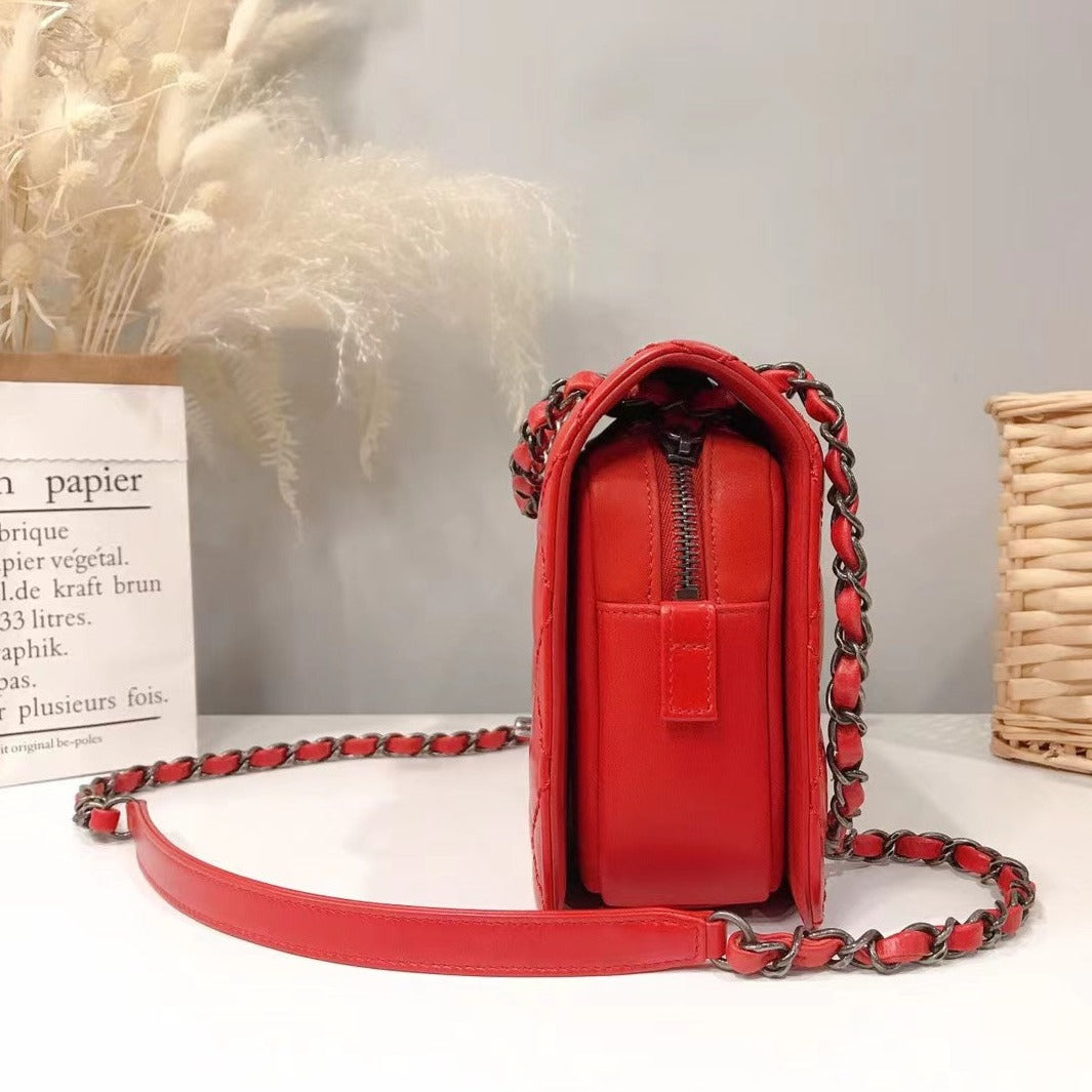 Chanel Red Quilted Calfskin Leather Classic Flap Bag - luxhub.ca