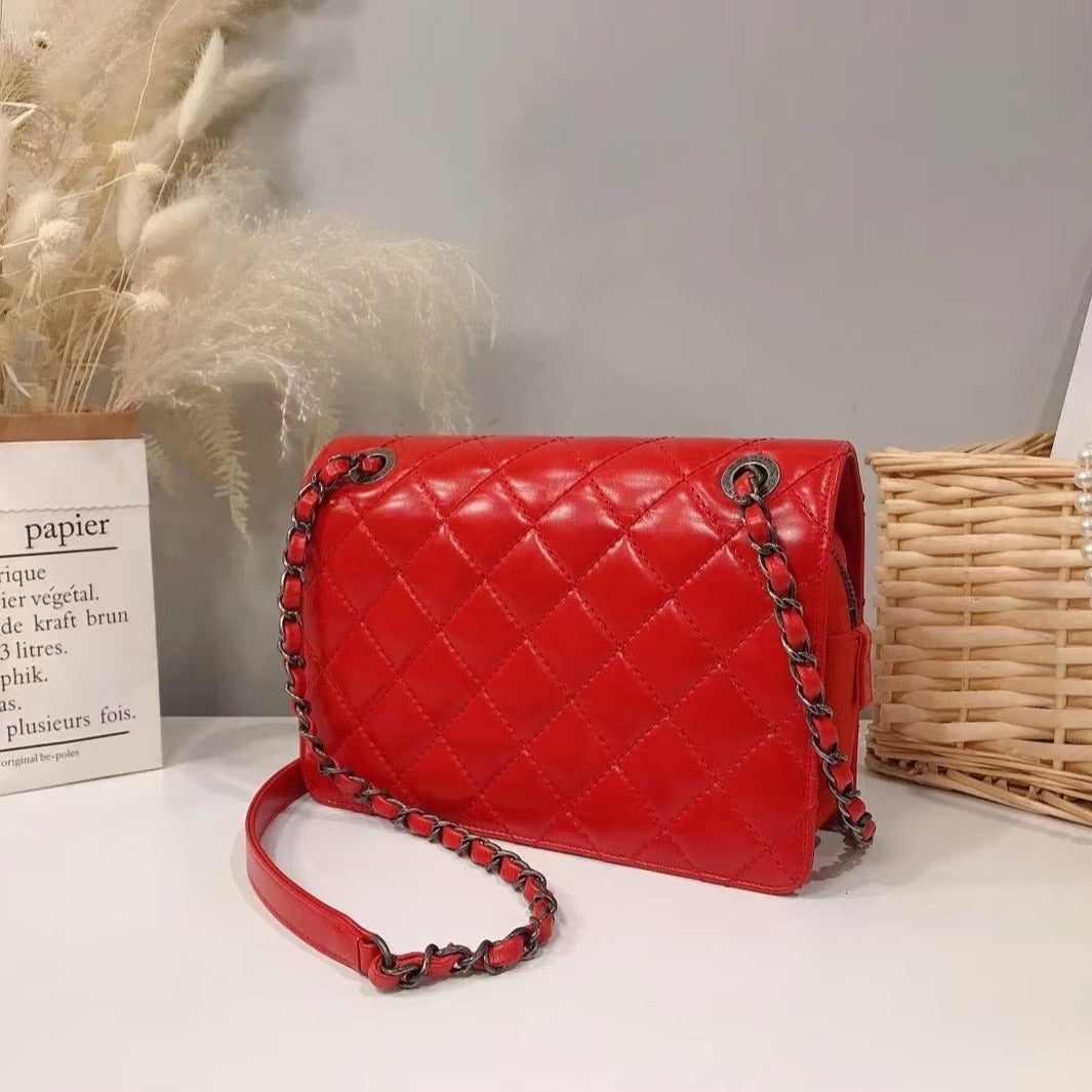 Chanel Red Quilted Calfskin Leather Classic Flap Bag - luxhub.ca