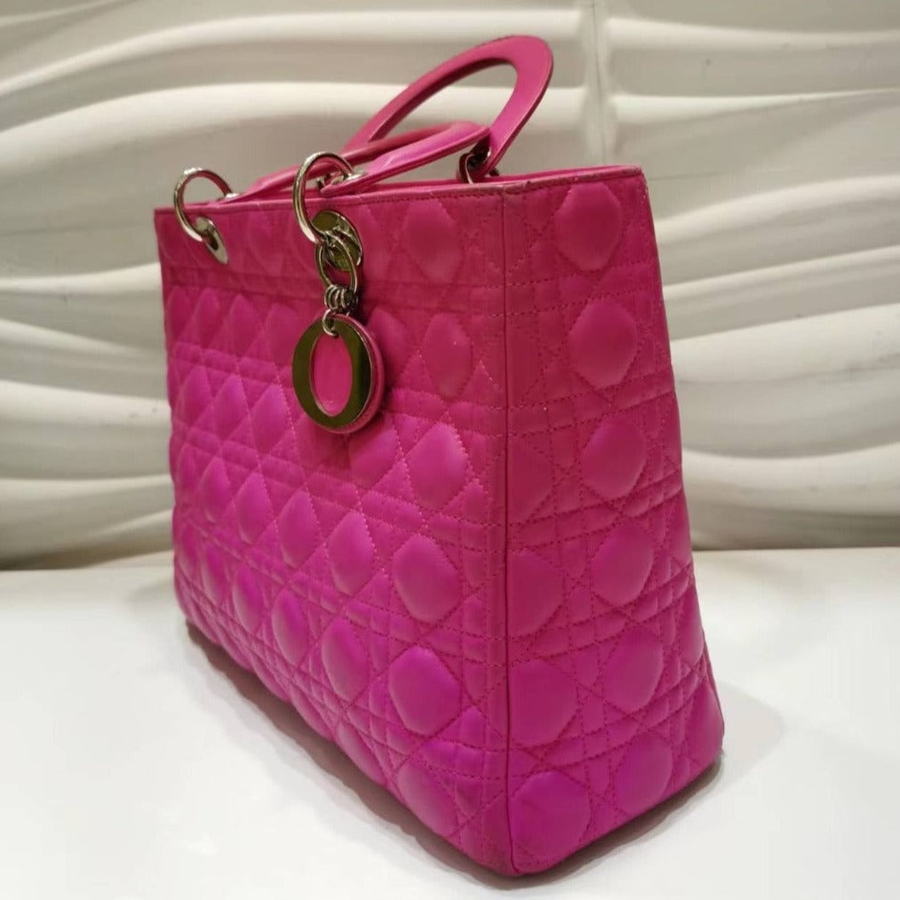 CHRISTIAN DIOR Lambskin Large Lady Dior Hot Pink - luxhub.ca
