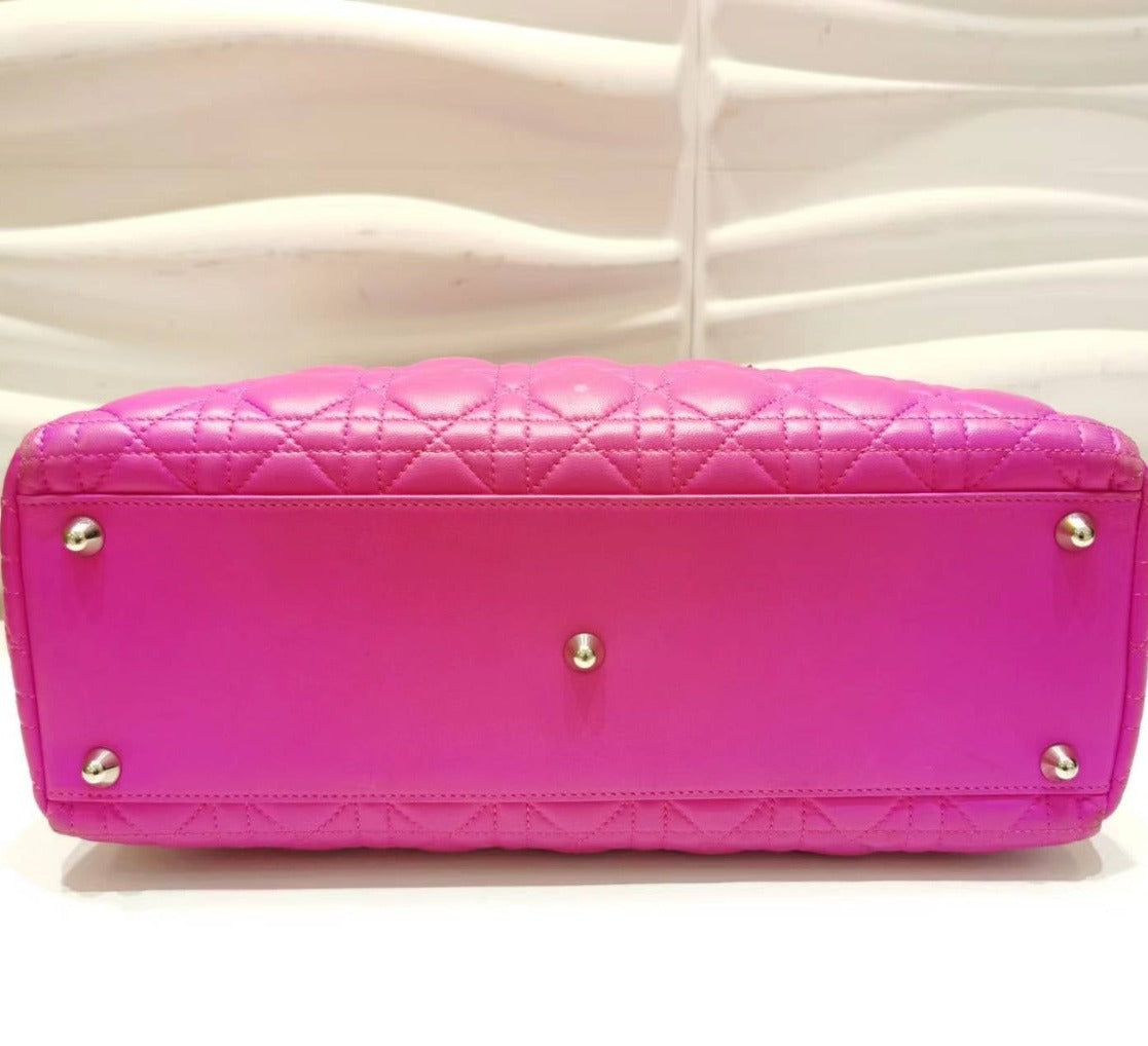 CHRISTIAN DIOR Lambskin Large Lady Dior Hot Pink - luxhub.ca