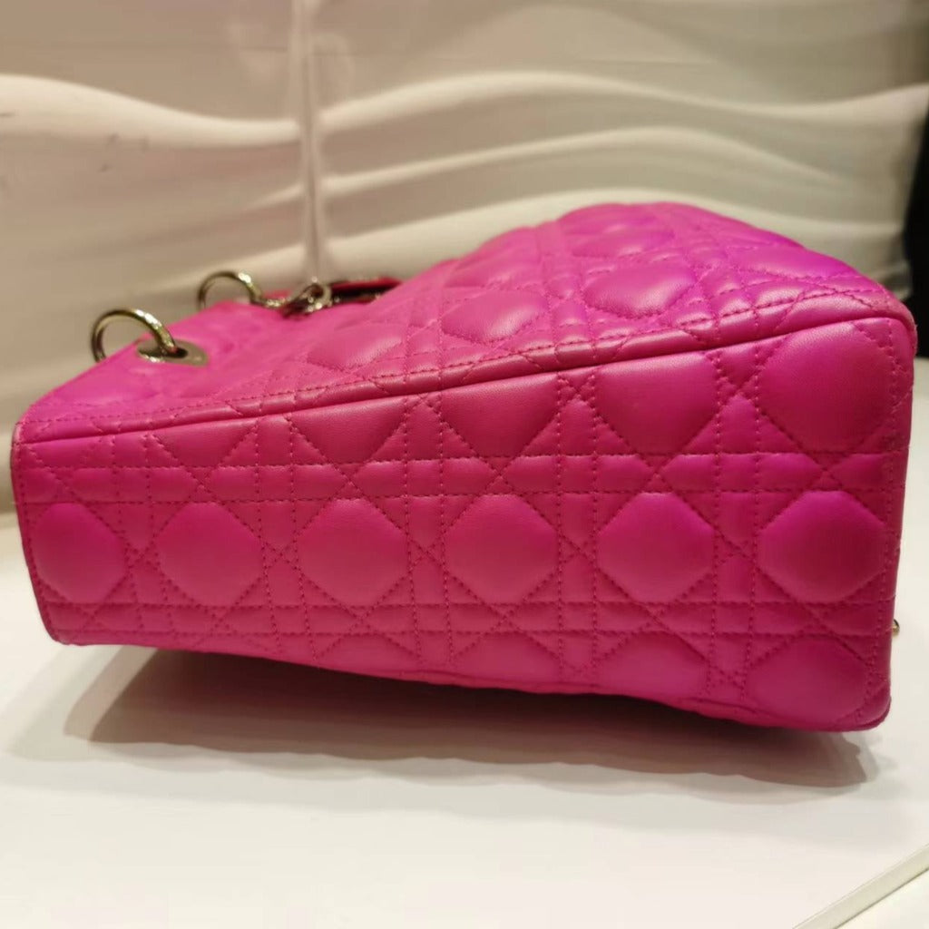 CHRISTIAN DIOR Lambskin Large Lady Dior Hot Pink - luxhub.ca