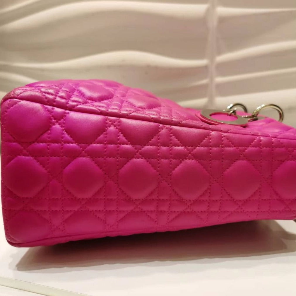 CHRISTIAN DIOR Lambskin Large Lady Dior Hot Pink - luxhub.ca