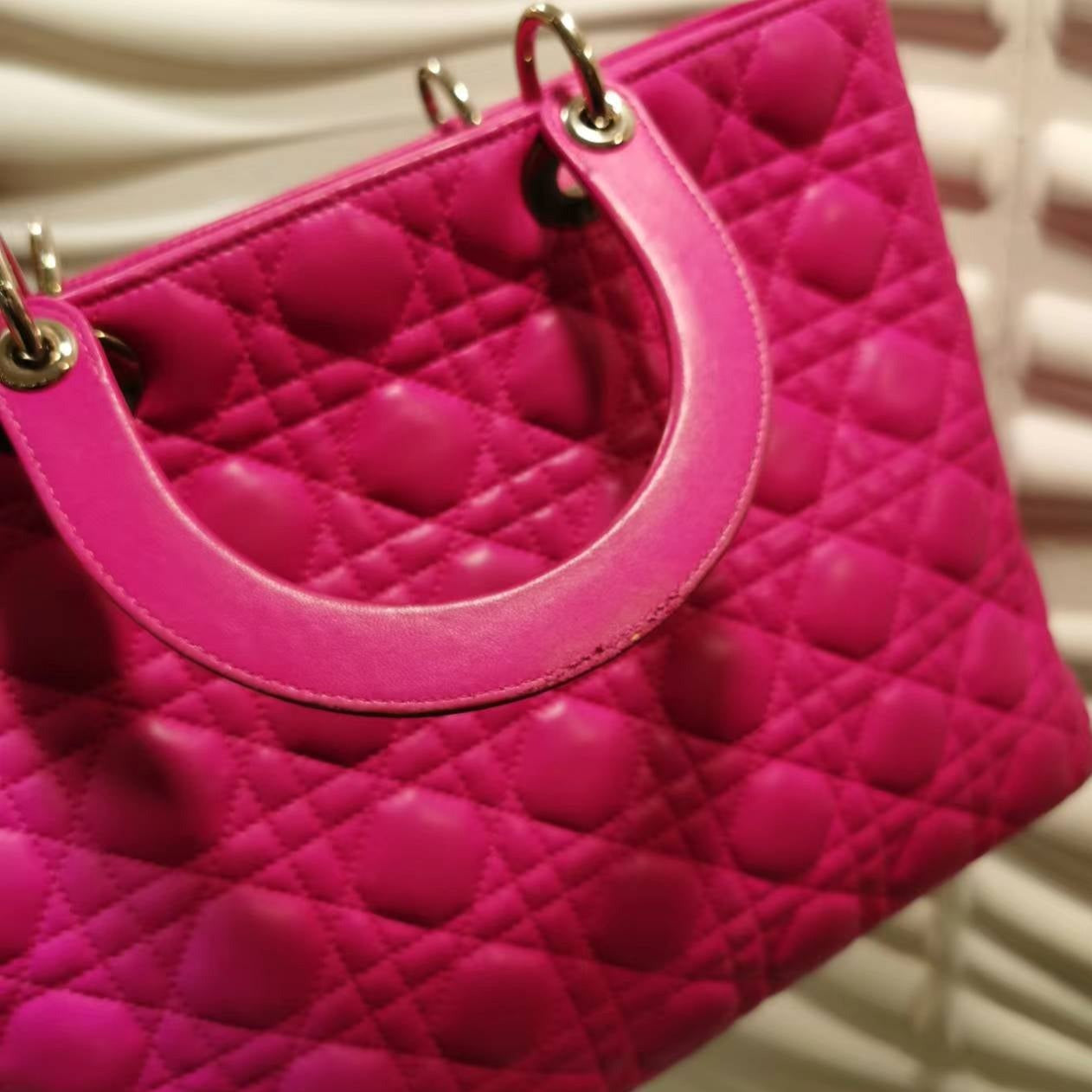 CHRISTIAN DIOR Lambskin Large Lady Dior Hot Pink - luxhub.ca