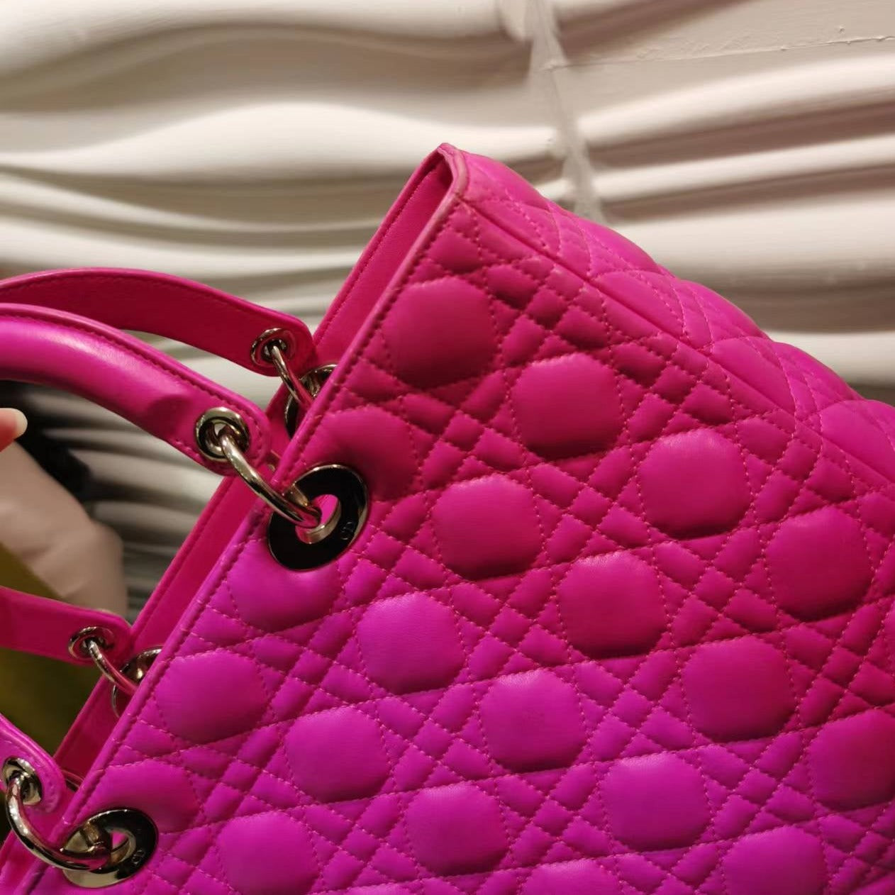 CHRISTIAN DIOR Lambskin Large Lady Dior Hot Pink - luxhub.ca