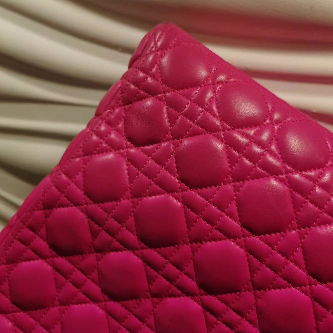 CHRISTIAN DIOR Lambskin Large Lady Dior Hot Pink - luxhub.ca