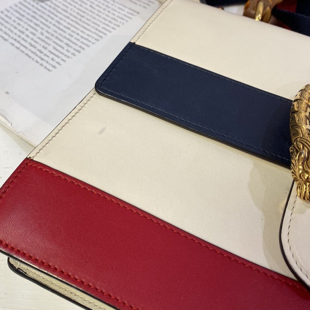GUCCI Calfskin Bamboo Web Medium Dionysus Top Handle Bag White Blue Hibiscus Red - luxhub.ca