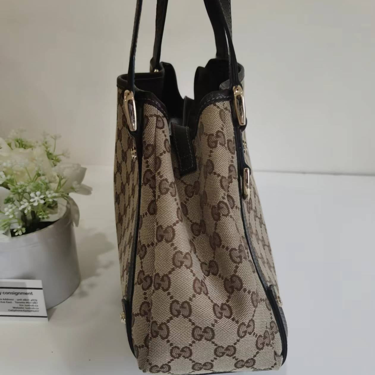 Gucci Abbey Beige Shoulder Bag Dark Brown