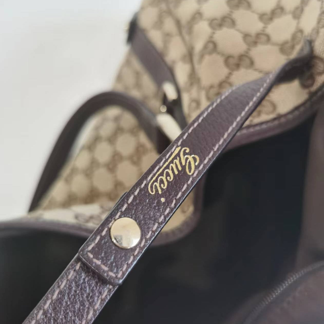 Gucci Abbey Beige Shoulder Bag Dark Brown