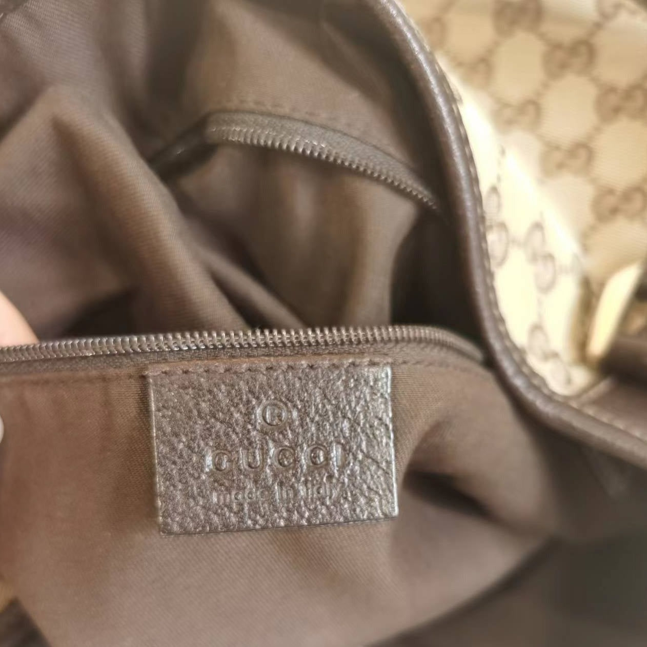 Gucci Abbey Beige Shoulder Bag Dark Brown