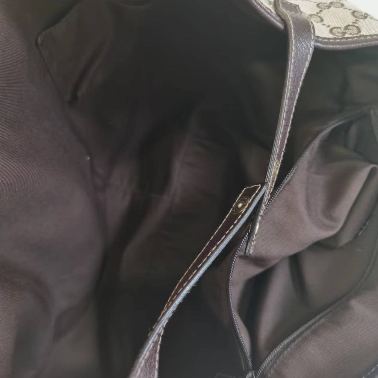 Gucci Abbey Beige Shoulder Bag Dark Brown
