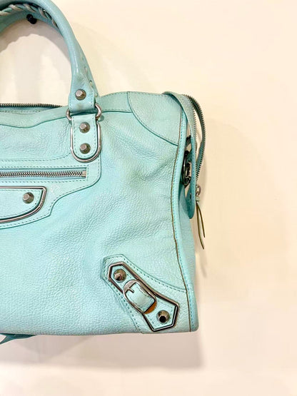 Balenciaga Metallic Edge Hardware City Bleu Azur