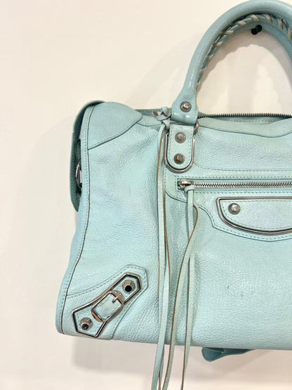 Balenciaga Metallic Edge Hardware City Bleu Azur