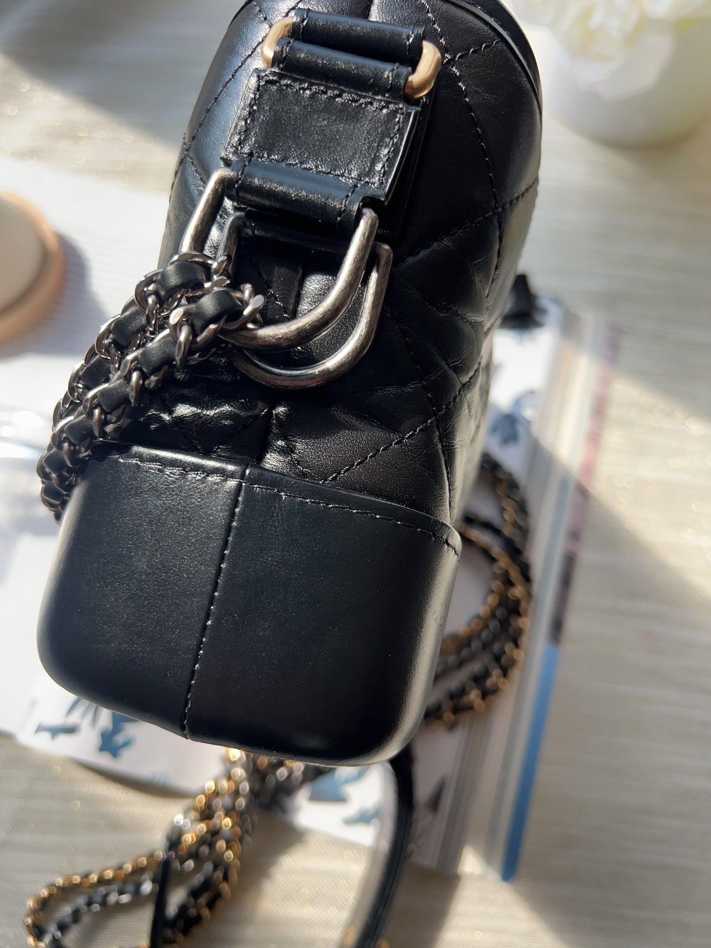 Chanel small Gabrielle Aged Calfskin Quilted Hobo Black