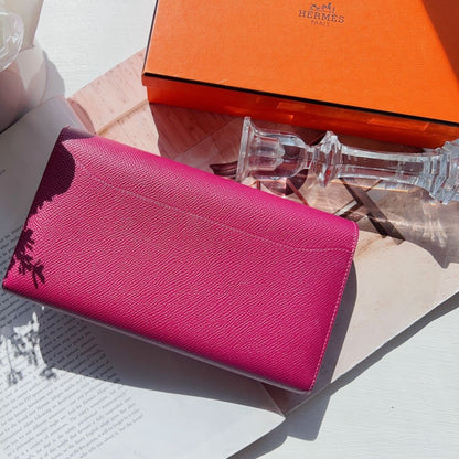 Hermes Epsom Evercolor Constance Long Wallet Rose Pourpre