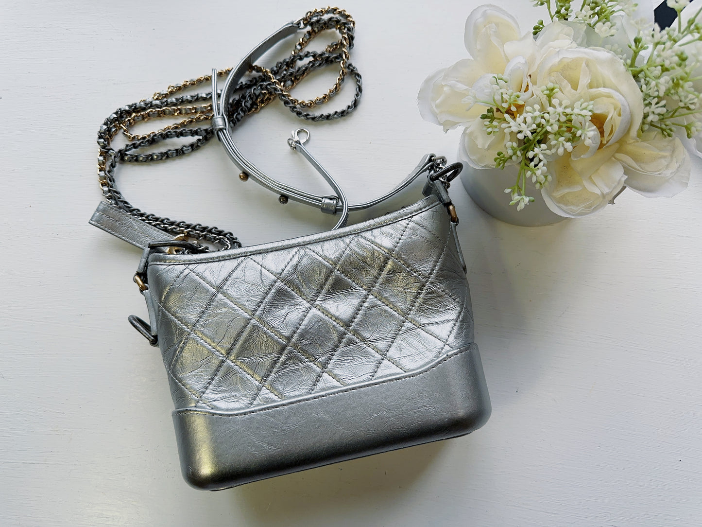 Chanel Silver Metallic Hobo Small Bag