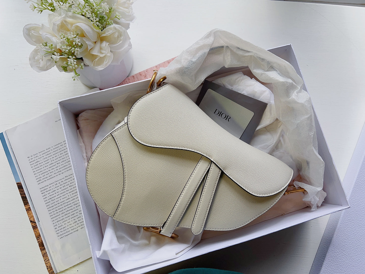 Christian Dior Leather Saddle Bag WHITE