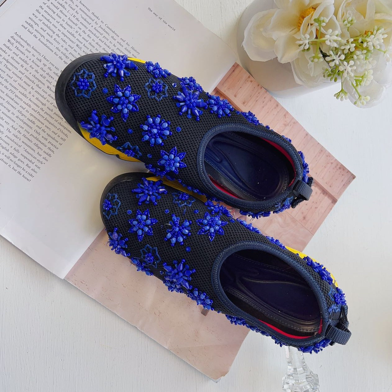 Christian Dior Blue with Sequins Yellow 3D Flowers Sneakers