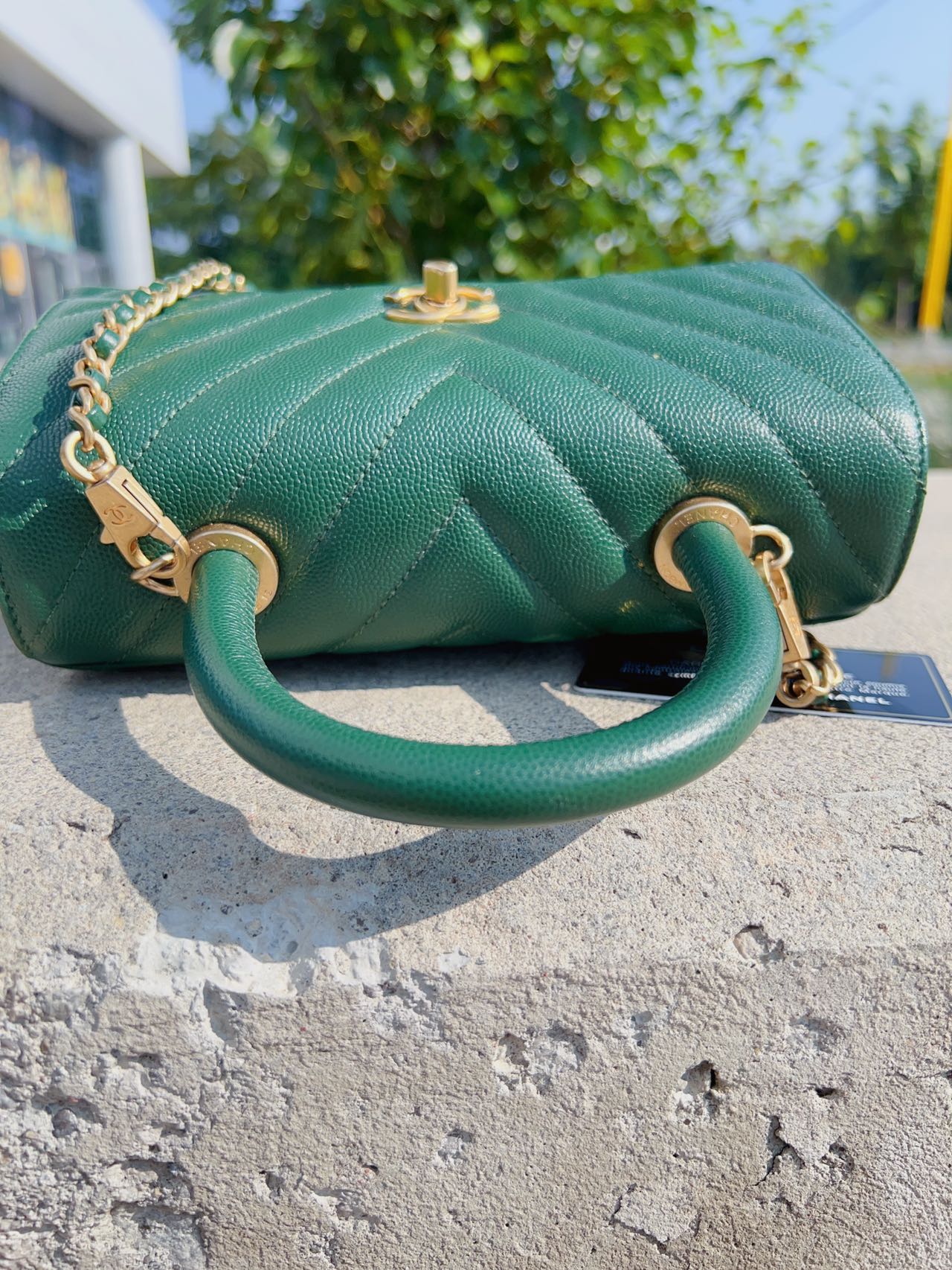 Chanel Caviar Mini Coco Handle Bag Green