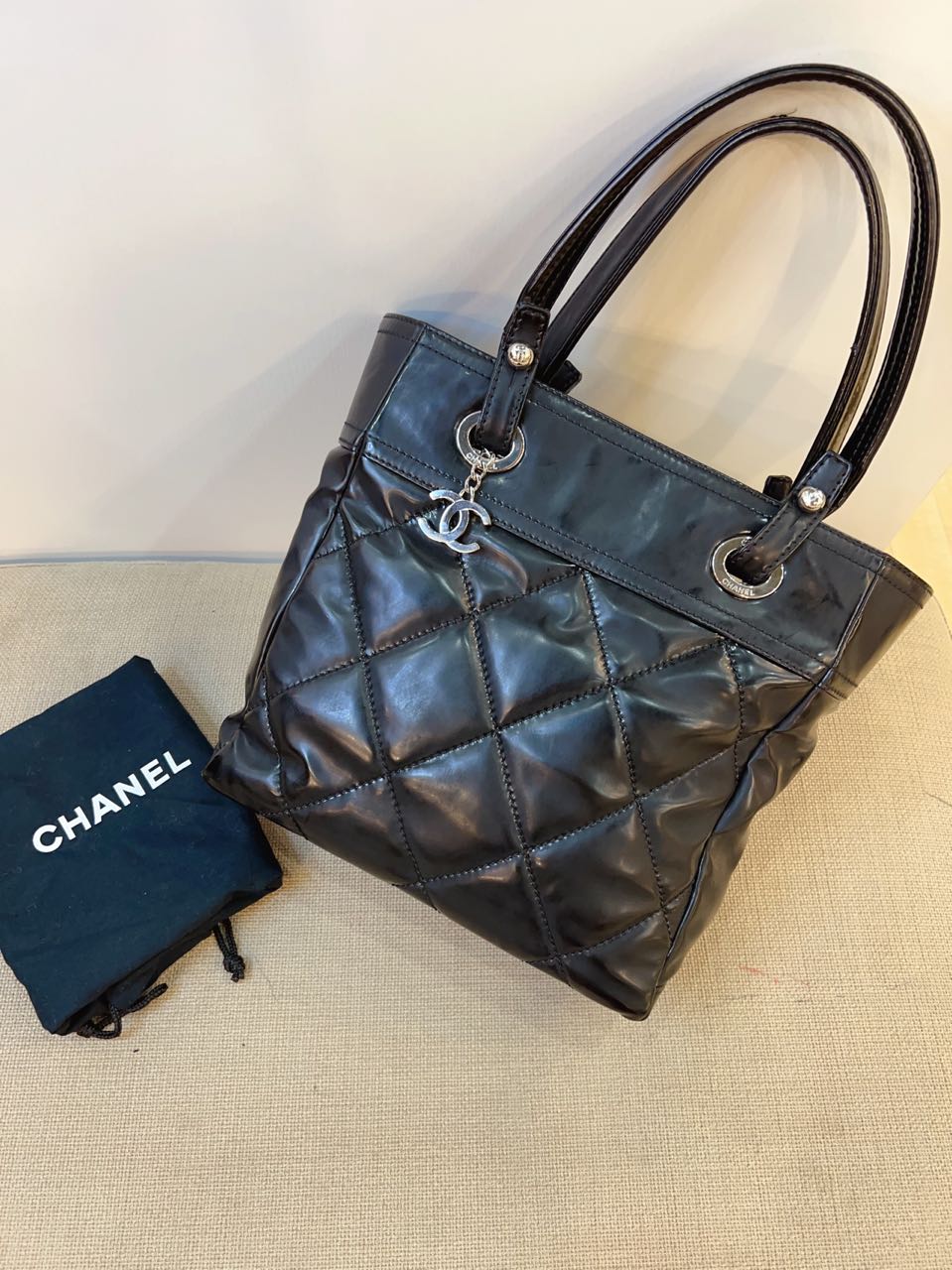 Chanel Black Quilted Leather Petite Paris Biarritz Shopping Tote Bag