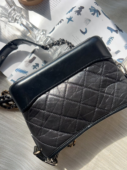 Chanel small Gabrielle Aged Calfskin Quilted Hobo Black