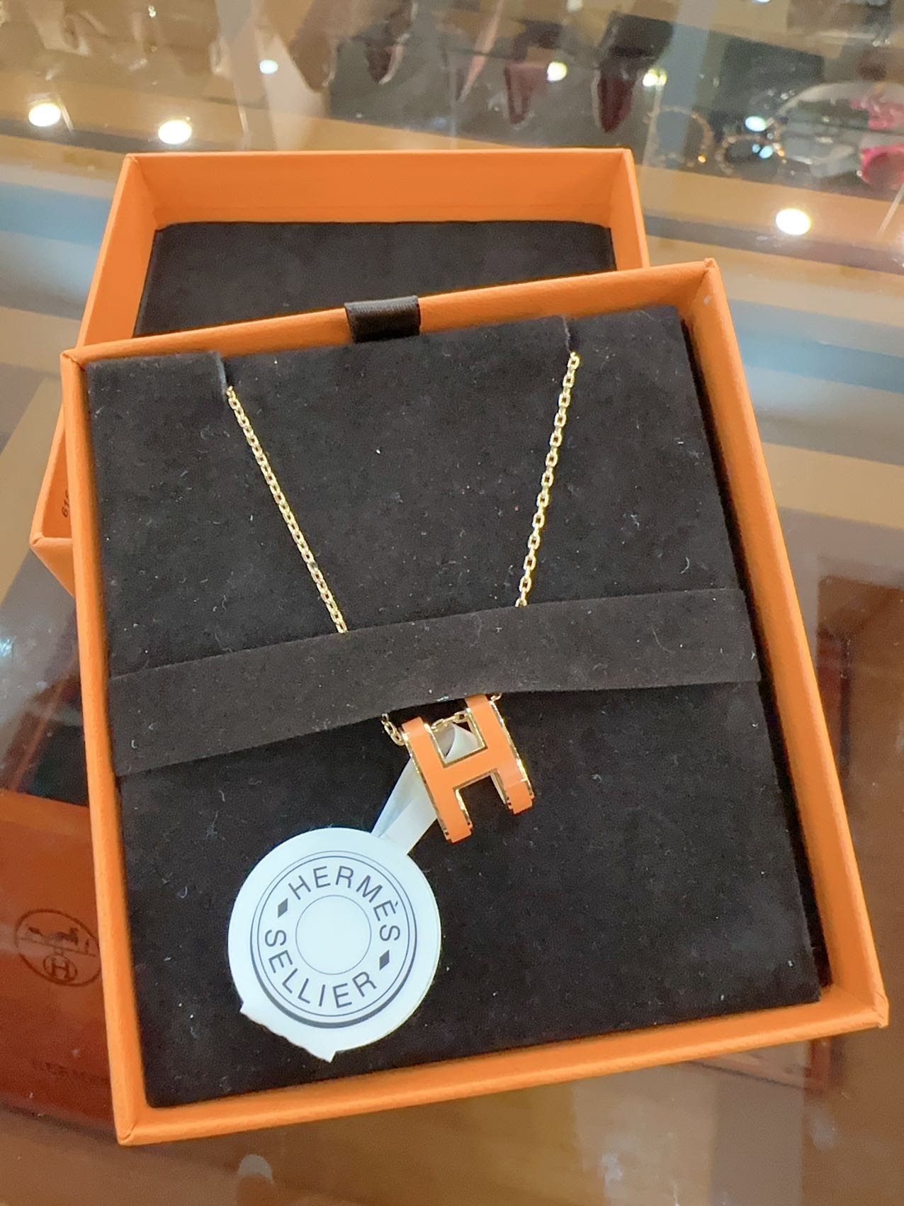Hermes Gold-Plated Pop H Pendant Orange New with Tag