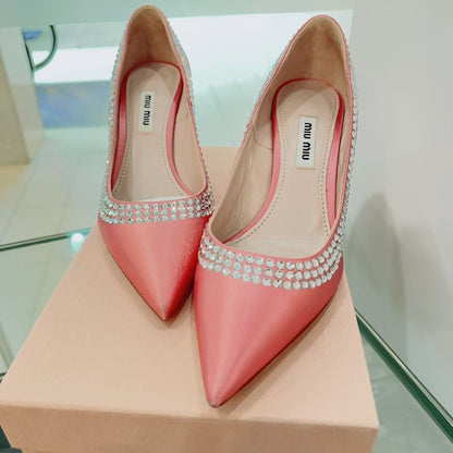 Miu Miu Crystal-embellished Satin Pump