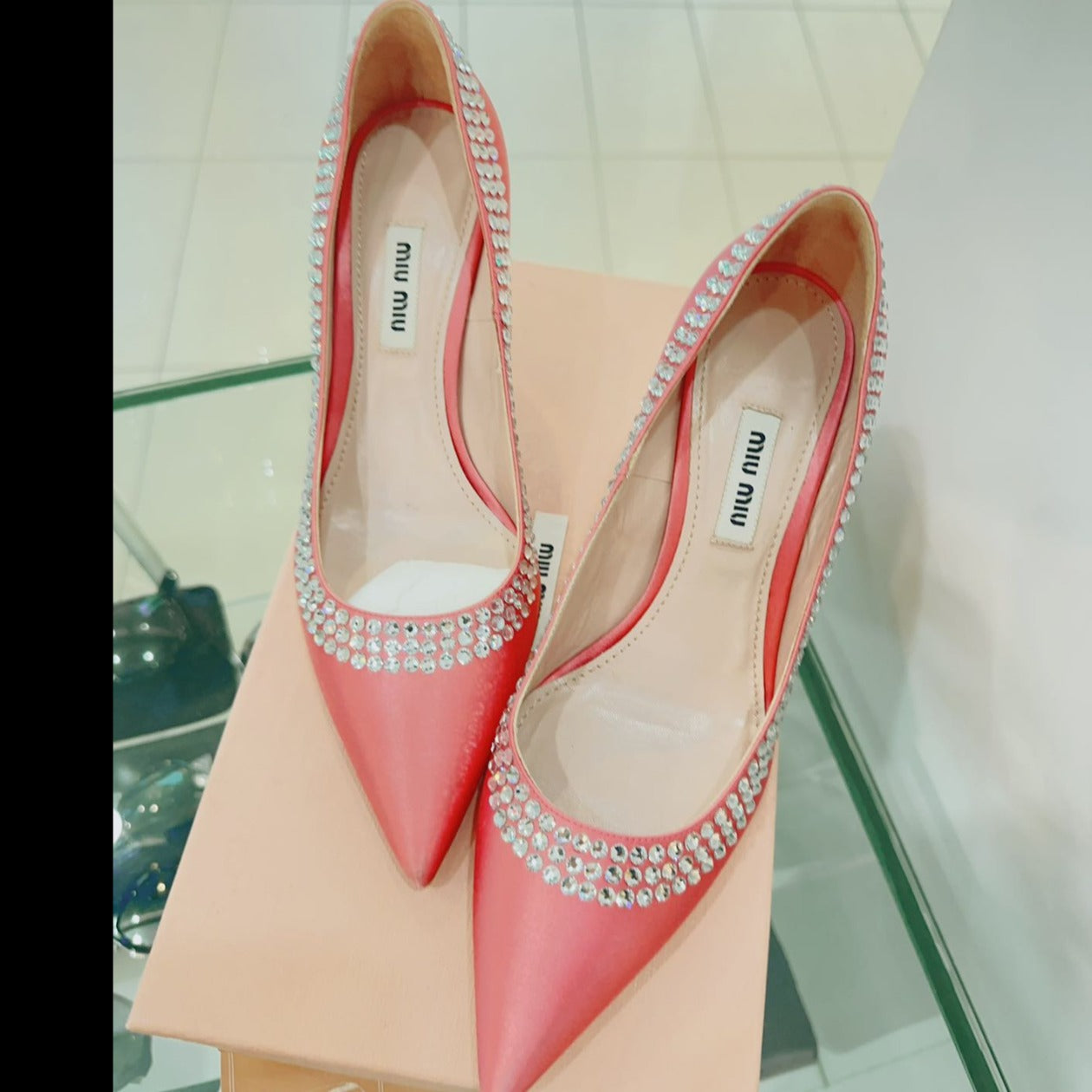 Miu Miu Crystal-embellished Satin Pump