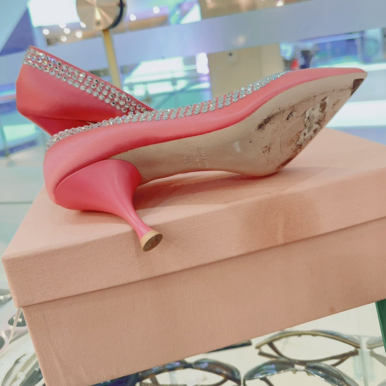 Miu Miu Crystal-embellished Satin Pump Size36.5