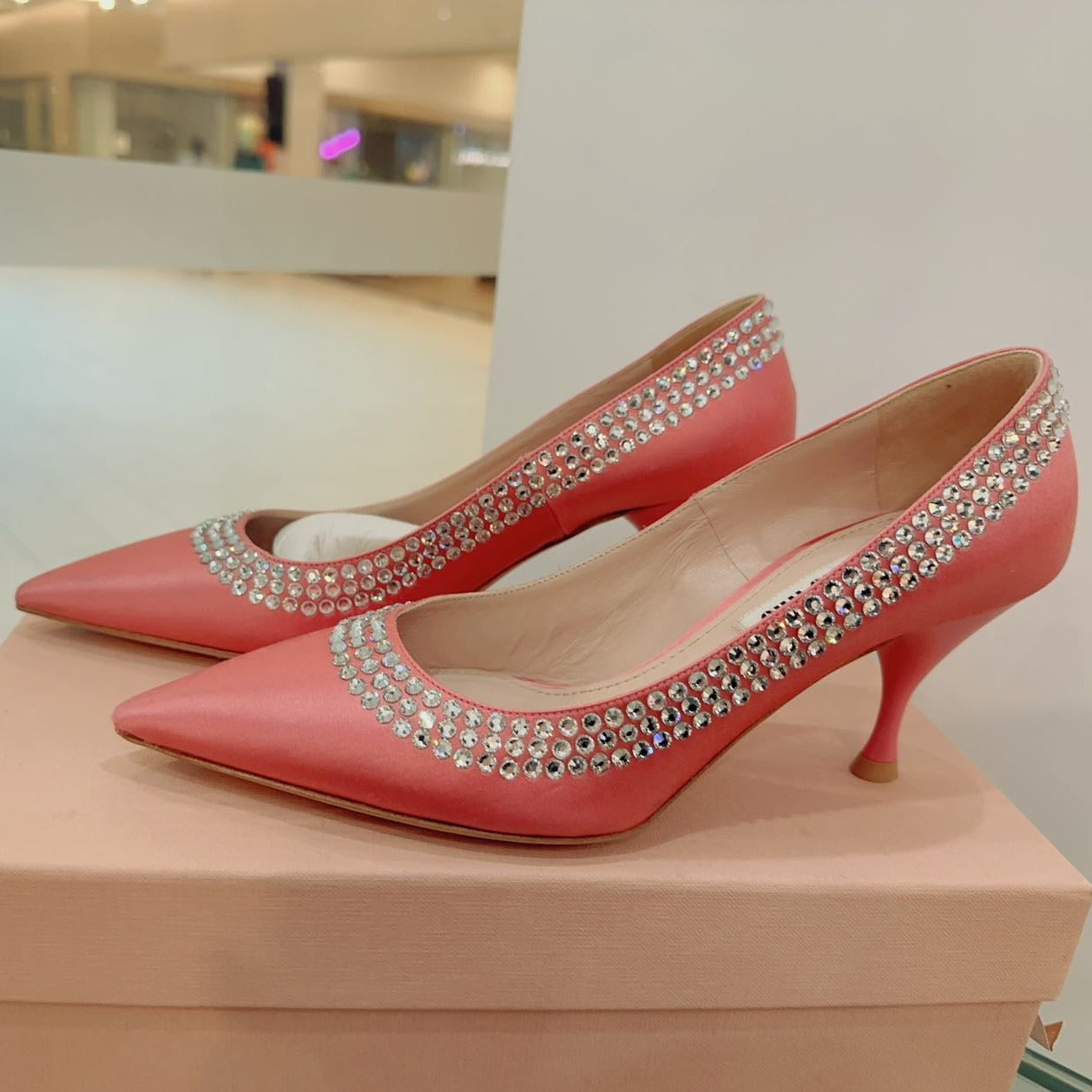 Miu Miu Crystal-embellished Satin Pump Size36.5