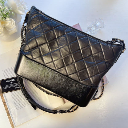 Chanel Medium Gabrielle Aged Calfskin Quilted Hobo Black