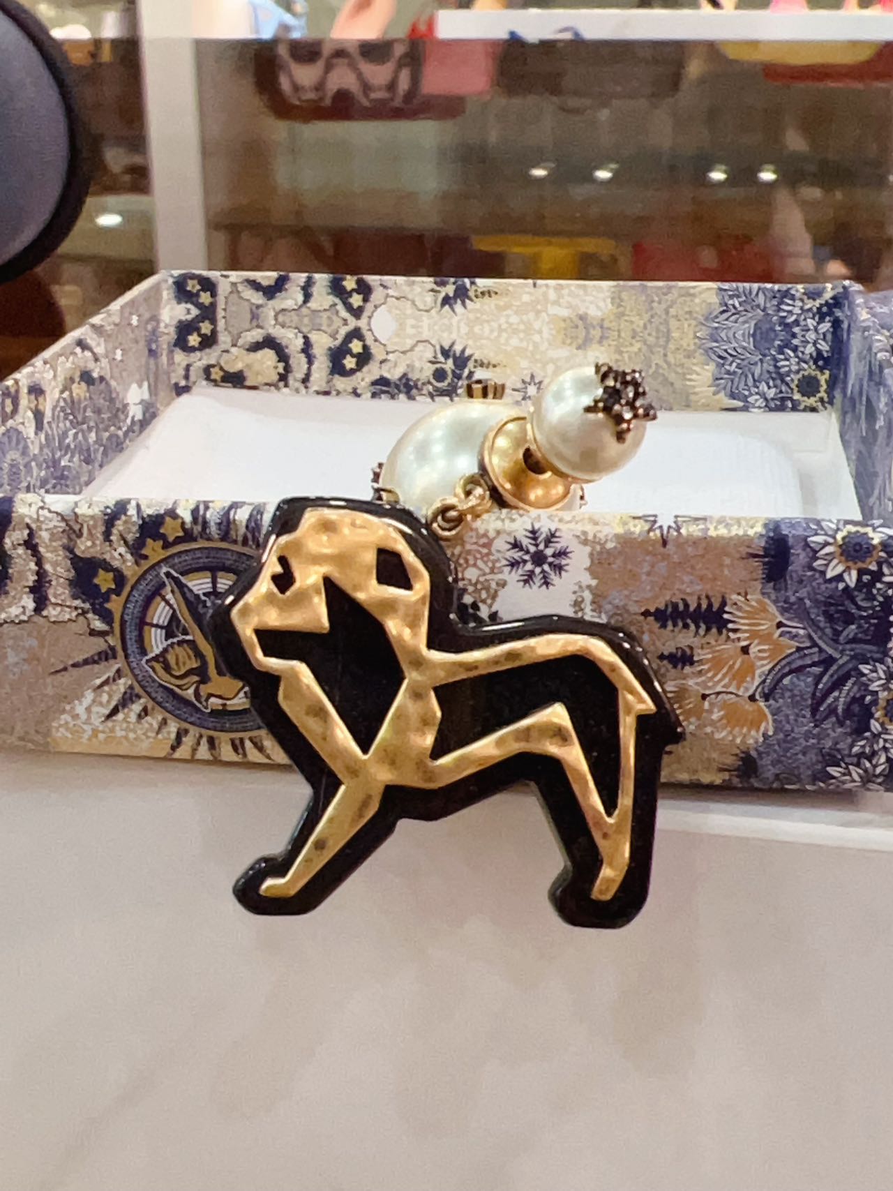 Christian Dior Lion Tribale Single Stud Drop Earring Gold-tone New