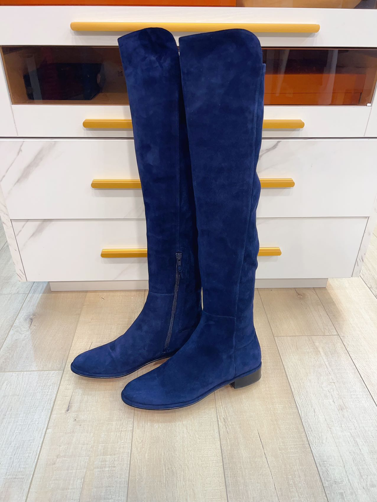 Stuart Weitzman Allserve nice Blue Suede Knee Boots Size7.5