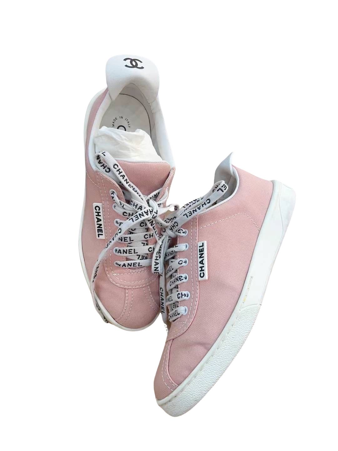 Chanel 19C Weekender Pink Canvas Logo Lace Sneaker Size36
