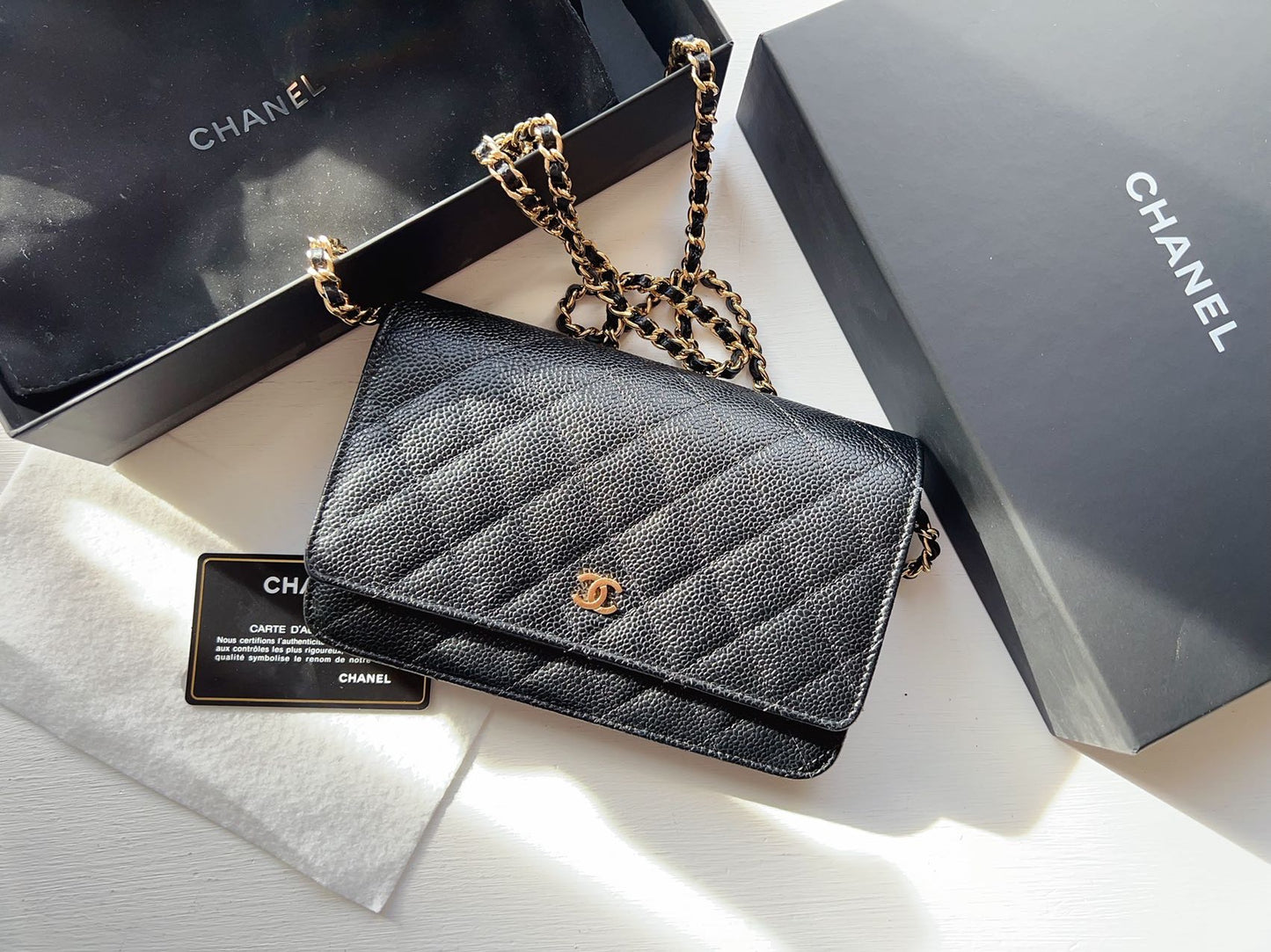 Chanel Caviar Classic Quilted Wallet On Chain Black