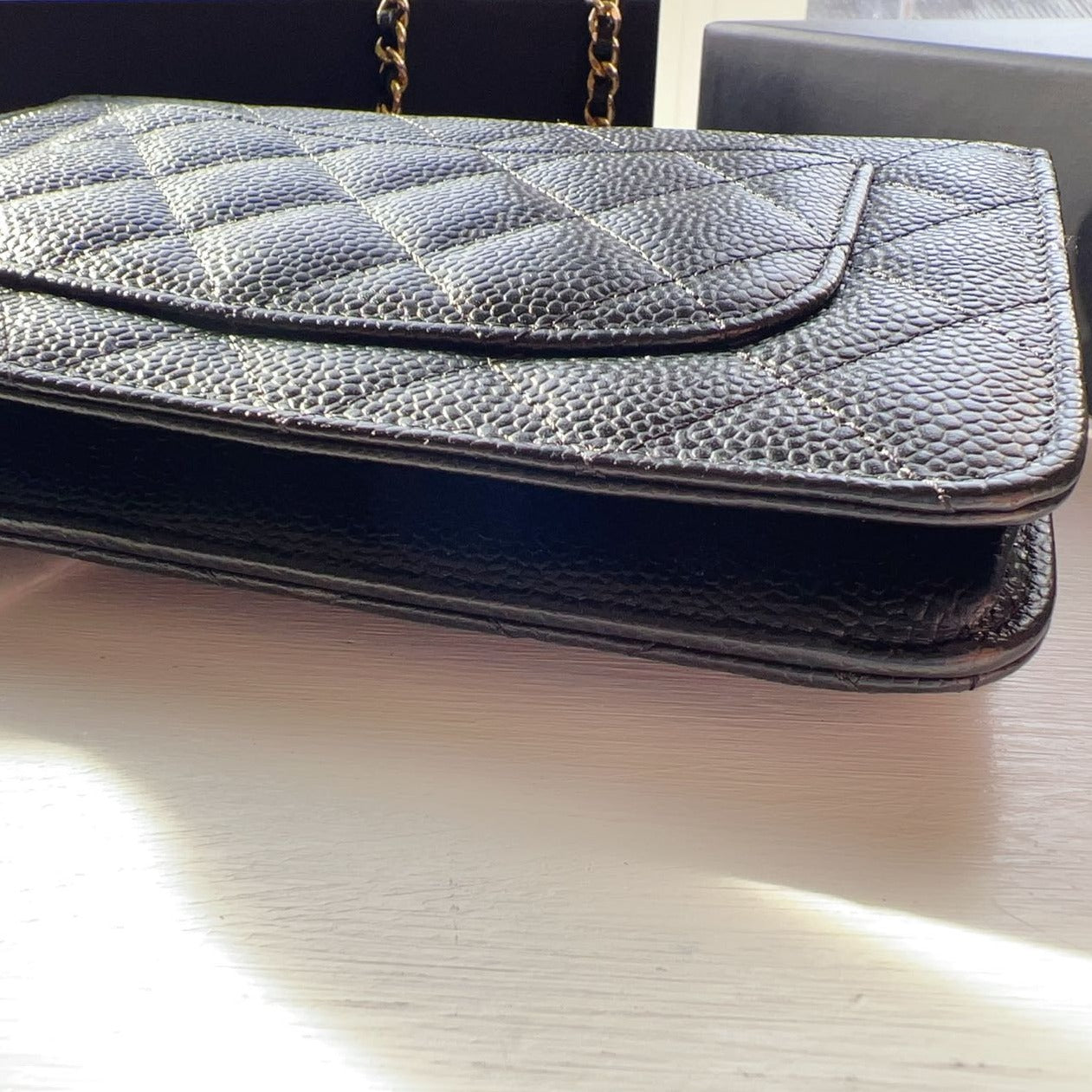 Chanel Caviar Black Classic Quilted Wallet On Chain WOC