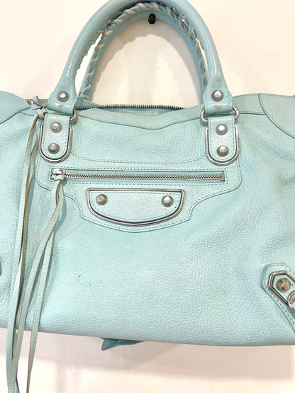 Balenciaga Metallic Edge Hardware City Bleu Azur